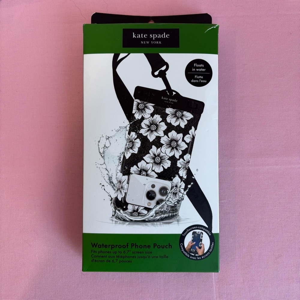 Kate Spade Waterproof Phone Holder Pouch Black and White Daisy NWT - Picture 2 of 6